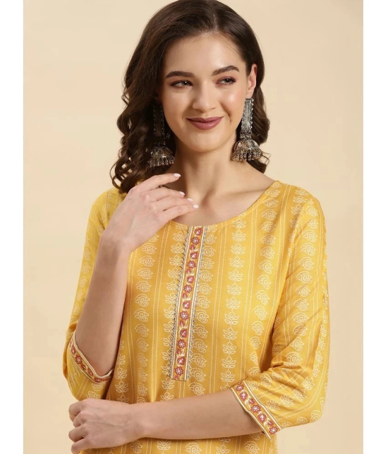 Rangita Women Yellow Rayon Printed Knee Length Straight Kurti - None