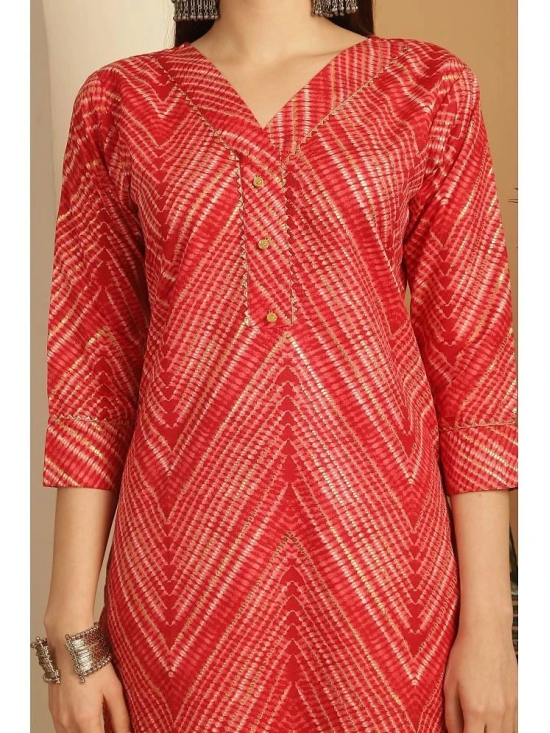 Rajnandini Cotton Blend Embellished Straight Womens Kurti - Red ( Pack of 1 ) - None