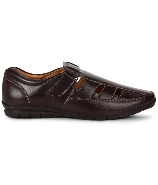 UrbanMark Men Comfortable Faux Leather Slip-On Floaters Sandals- Brown - None