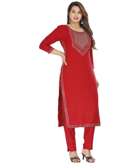 JC4U Red Rayon Kurti With Pants - Stitched Suit Single - None