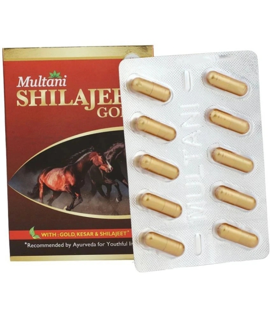 Multani Shilajeet Gold Capsule- For Youthful Living, Enriched With Gold, Kesar, Safed Musli & Shilajeet Original, Ayurvedic Shilajit Capsule For Stamina & Endurance, 10 Capsule