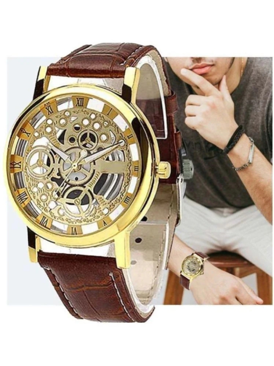 Rhonium Brown Leather Analog Mens Watch