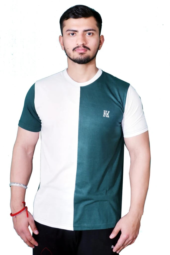 NVA Quality Solid Men's Round Neck Cotton Blend Half Sleeve Green White T-Shirt