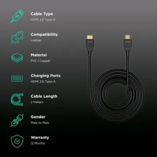 Croma 2.0 Type A to 2.0 Type A HDMI Cable (Support 4K & 3D Video, Black)