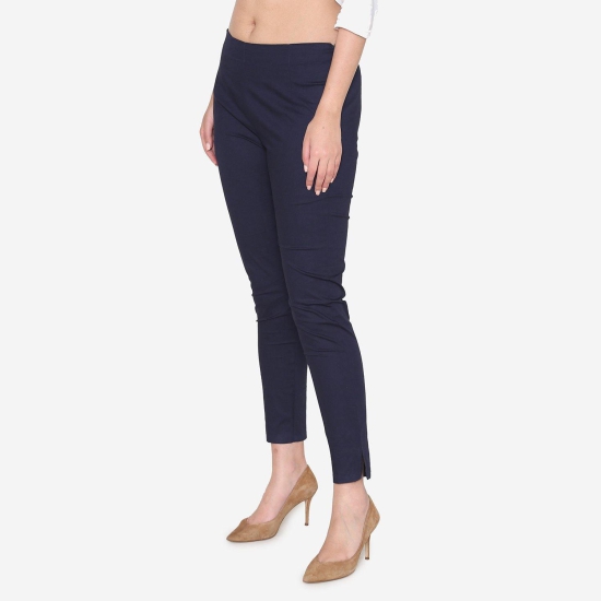 Women's Cotton Formal Trousers - Navy Navy L