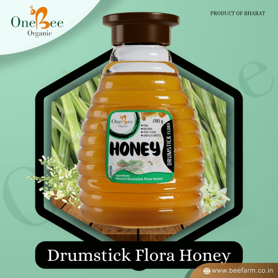 ONE BEE ORGANIC Honey | Moringa Honey/Drumstick Flora Honey/Sahjan Flora Honey | Natural Flora Honey - 280 GM.