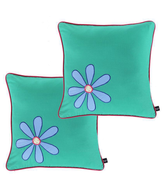 Hugs'n'Rugs Cotton Green Cushion Covers Pack of 2 (40 x 40 cm ) 16 x 16 - Green