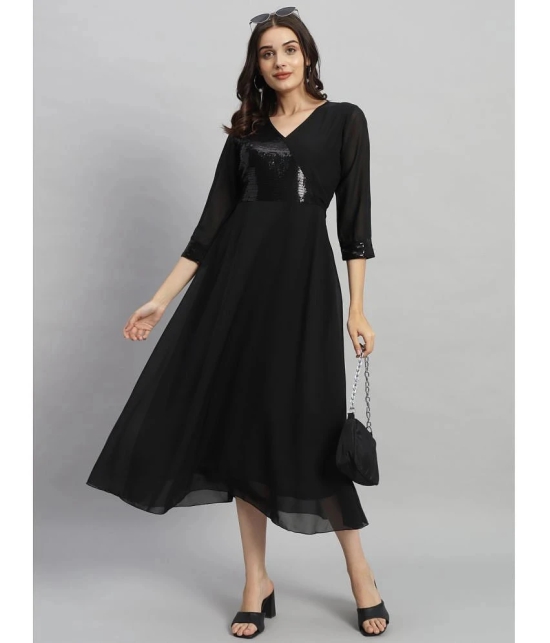 Curvydrobe Georgette Embellished Midi Womens Fit & Flare Dress - Black ( Pack of 1 ) - None