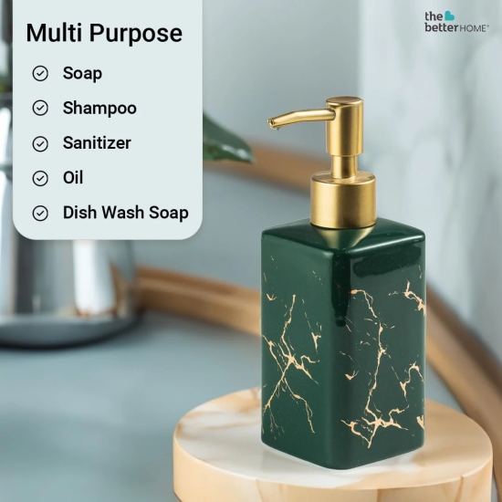 The Better Home 320ml Green Ceramic Dispenser Set of 4 for Kitchen, Wash-Basin, Bathroom - Ideal for Shampoo, Hand Wash, Sanitizer, Lotion.-The Better Home 320ml Dispenser Bottle - Green (Set of