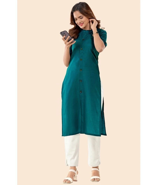 Glomee - Teal Cotton Womens Front Slit Kurti ( Pack of 1 ) - None