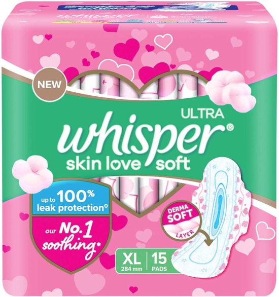 Whisper Ultra Skin Love Soft Xl 284Mm Derma Soft Layer 15 Pads 1 Packs