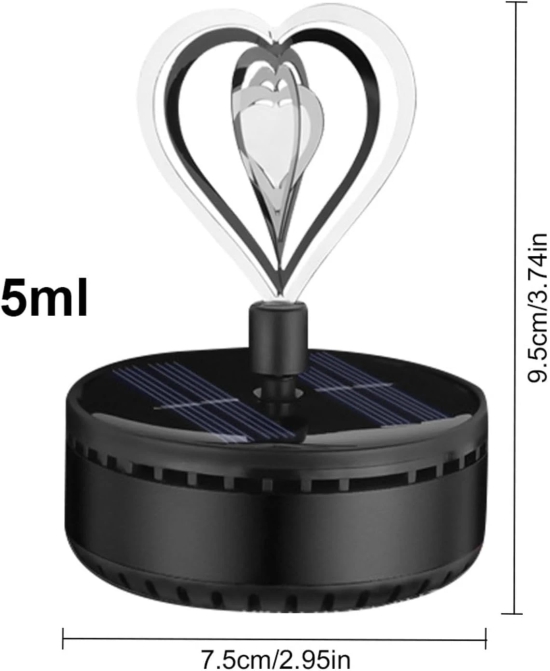 Solar Powered Rotating Heart Shaped Aroma Diffuser with refill, For Car Dashboard Stylish Car Interior Accessories