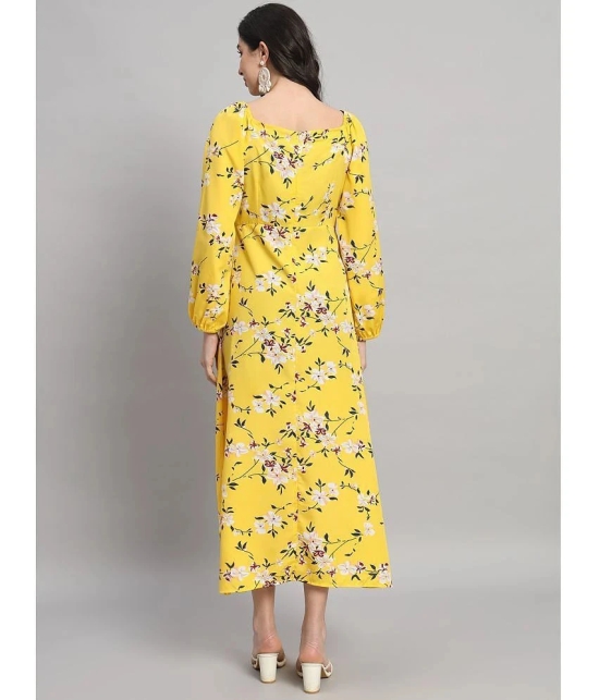 Curvydrobe Crepe Printed Midi Womens Side Slit Dress - Yellow ( Pack of 1 ) - None