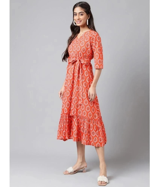 Janasya - Orange Cotton Womens Fit & Flare Dress ( Pack of 1 ) - None