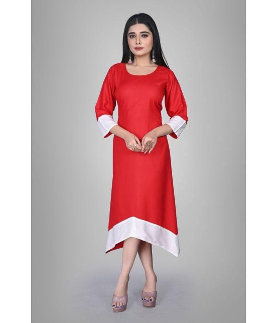 Kapadia - Red Rayon Women''s Asymmetrical Kurti ( Pack of 1 ) - None