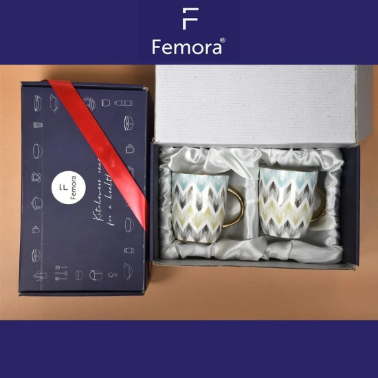 Femora Attractive Combo Gift Pack with Pastel Chevron Ceramic Coffee Mug Milk Mug, 360 ML, Pack of 2