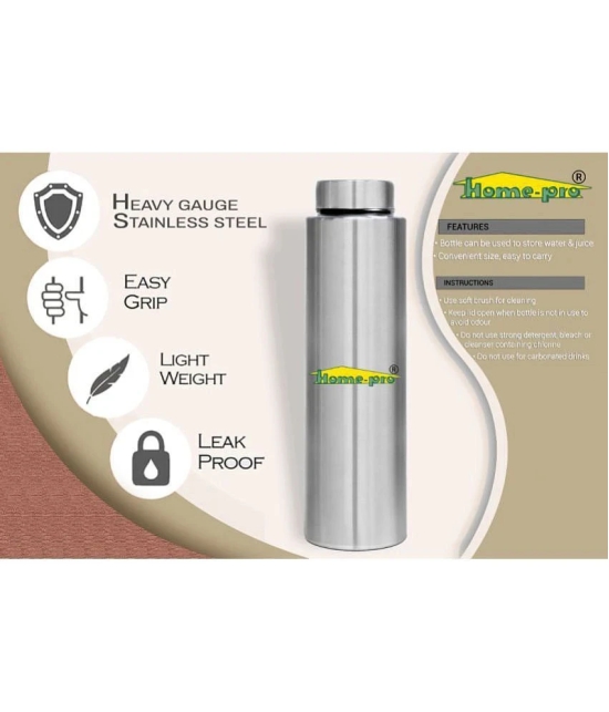 HomePro - Stainless Steel Bottle 100% leak proof Pack of 1 for Home | Gym | Fridge | School | Office | Trekking & Hiking Bottle - Silver