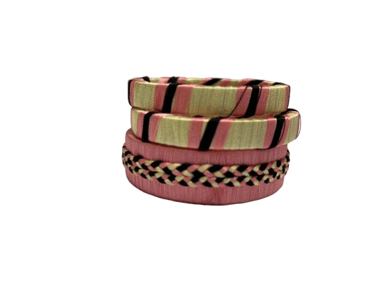 Set of 4 Pink and Gold Silk Thread Bangles