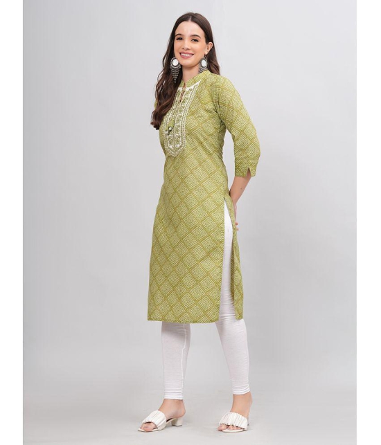 JC4U Cotton Embroidered Straight Womens Kurti - Green ( Pack of 1 ) - None