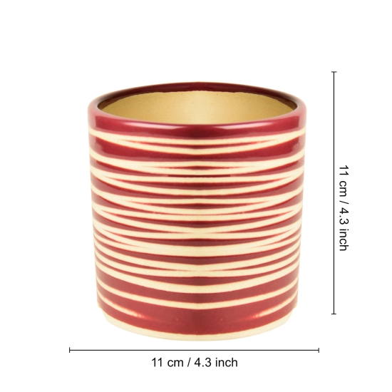 Handpainted Ceramic Striped Planter Pot (Purple, Diameter – 11 cm, Height – 11 cm)