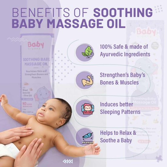 BabyOrgano Soothing Baby Massage Oil, 100ml | Super Blend of 6 Ayurvedic Herbs Oils | 100% Ayurvedic