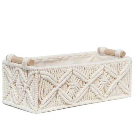 Macrame Basket with wooden Handles Set of 3-White