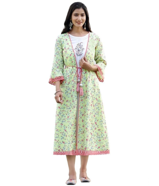 Juniper - Green Cotton Blend Womens Double Layered Kurti ( Pack of 1 ) - None