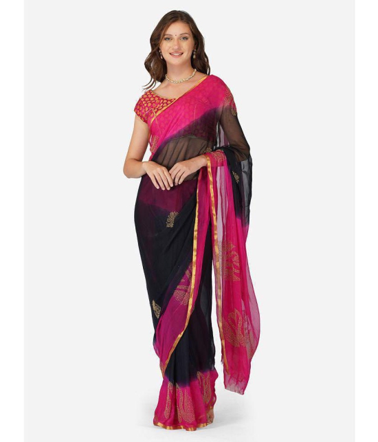 london arc - Black Chiffon Saree With Blouse Piece ( Pack of 1 ) - Black