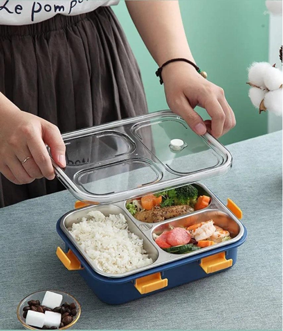 Thermal Insulation 3 Compartment Lunch Boxes Reusable Microwave Freezer Safe Stainless Steel Portion Snack Containers for Adults and Kids(Pack of 1)