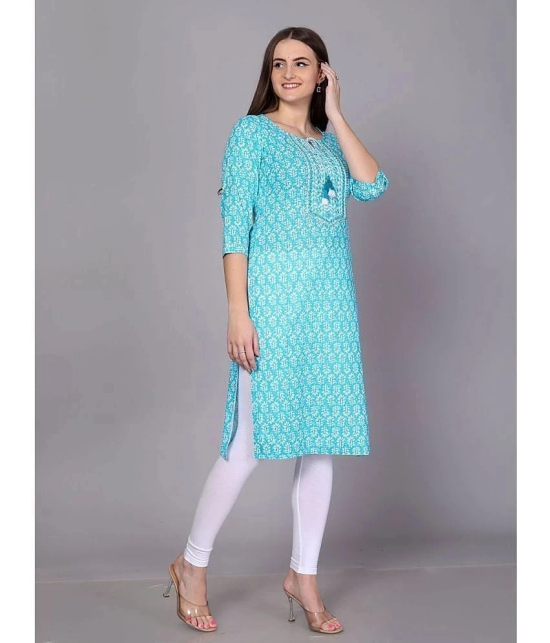 JC4U Cotton Printed Straight Womens Kurti - Turquoise ( Pack of 1 ) - None