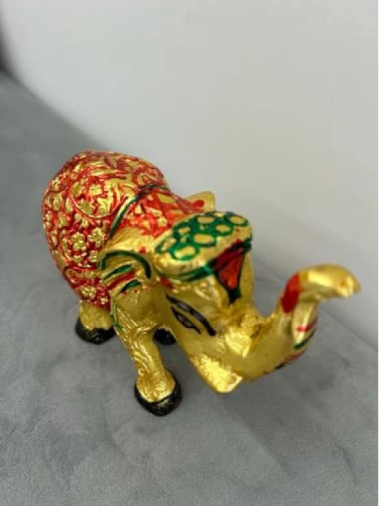 Aarna Creations Ethinic Elephant with Meena Design | Antique Meena Haathi |Elephant| Golden Carved Coloured Elephant