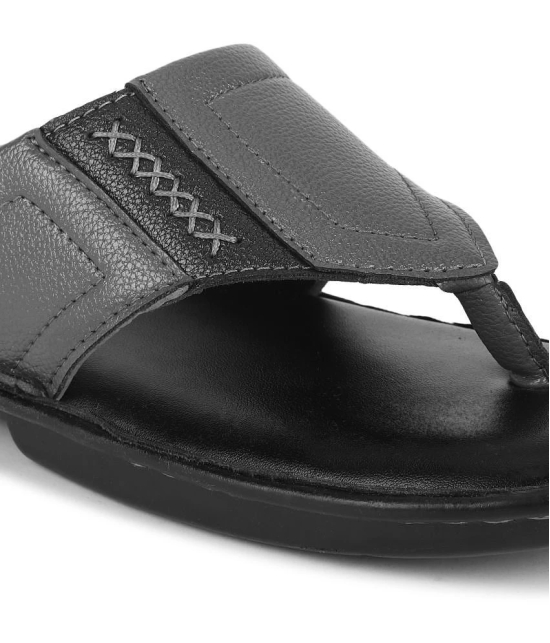 UrbanMark Men Extra Comfort Faux Leather Outdoor Slippers- Grey - None