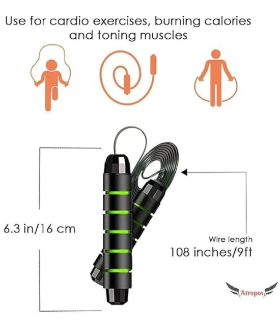 Adjustable Skipping Rope,Tangle Free, Ball Bearing for Fast & Smooth Workout ,Jump Rope for Workouts, CrossFit,  Memory Foam Handles for Women, Men & Kids, Pack of 1 - Green