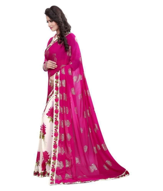 Gazal Fashions Pink,White Chiffon Saree