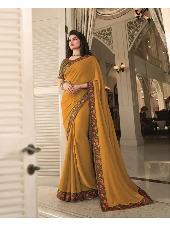 Gazal Fashions Georgette Printed Saree With Blouse Piece - Mustard ( Pack of 1 ) - Mustard