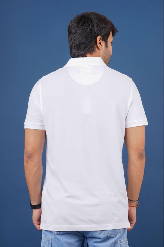 Mens White Embroidery Polo T-Shirt