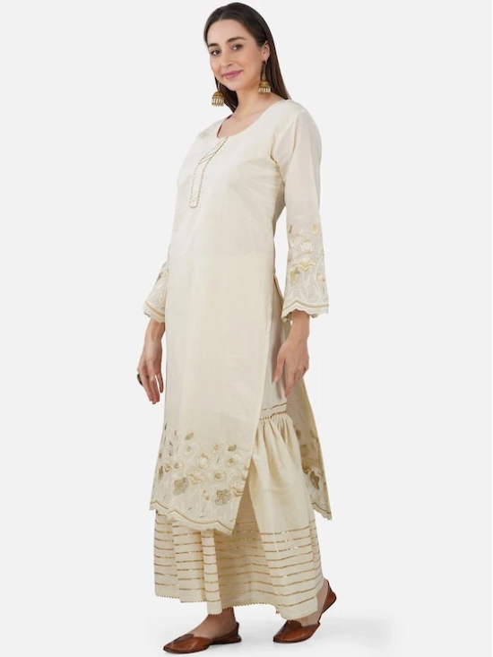 Women Floral Printed Gotta Patti Pure Cotton Kurta With Sharara & Dupatta