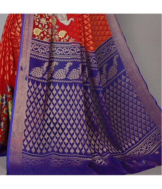 Bhuwal Fashion - Red Brasso Saree With Blouse Piece ( Pack of 1 ) - Red