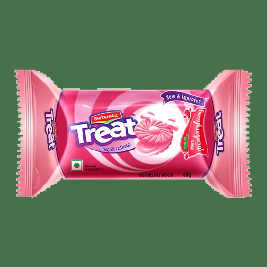 Britannia Treat Strawberry Cream Biscuits, 60 G