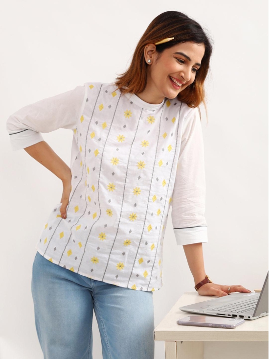 Bouquet Pure Cotton Embroidered Top-L