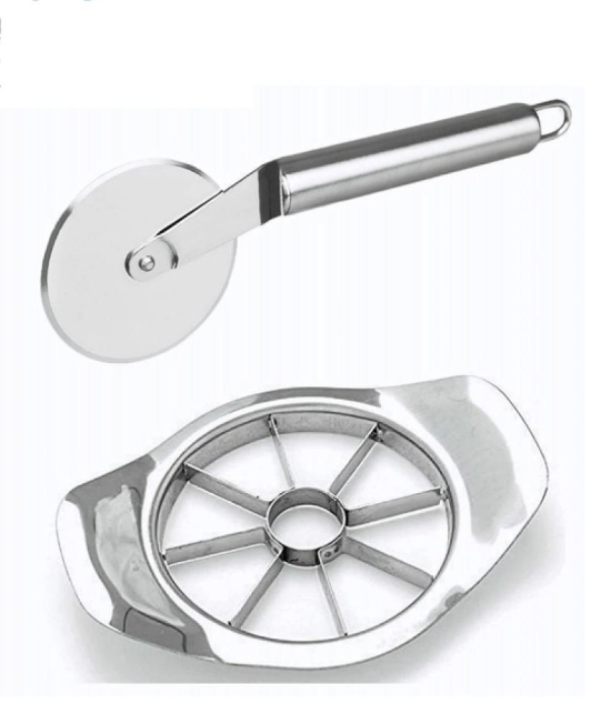 HOMETALES - Silver Stainless Steel Combo Of 1U Pizza Cutter 1U Apple Cutter ( Set of 2 ) - Silver