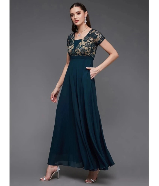 Miss Chase Georgette Solid Full Length Womens Gown - Teal ( Pack of 1 ) - None