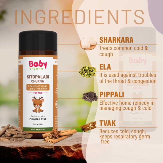 BabyOrgano Sitopaladi Churna For Kids | Contains Pippali & Tvak | Effective in Kid's Cough Naturally | Safe For Kids | 100% Ayurvedic