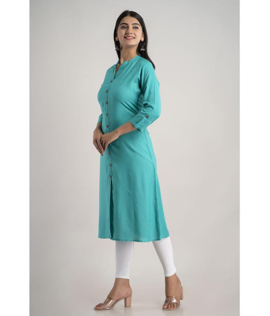 MAUKA - Turquoise Rayon Women''s Front Slit Kurti ( Pack of 1 ) - None