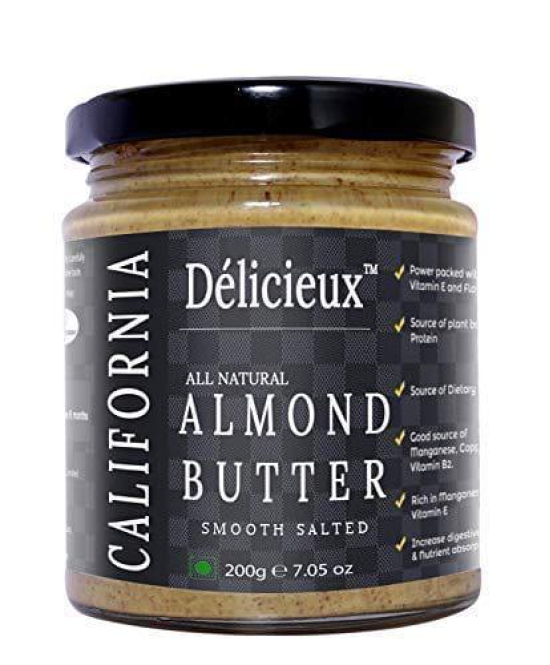 D?licieux Vegan Diet All Natural Stone Ground California Almond Butter/Badam Un Sweetened & Un salted-200 GM