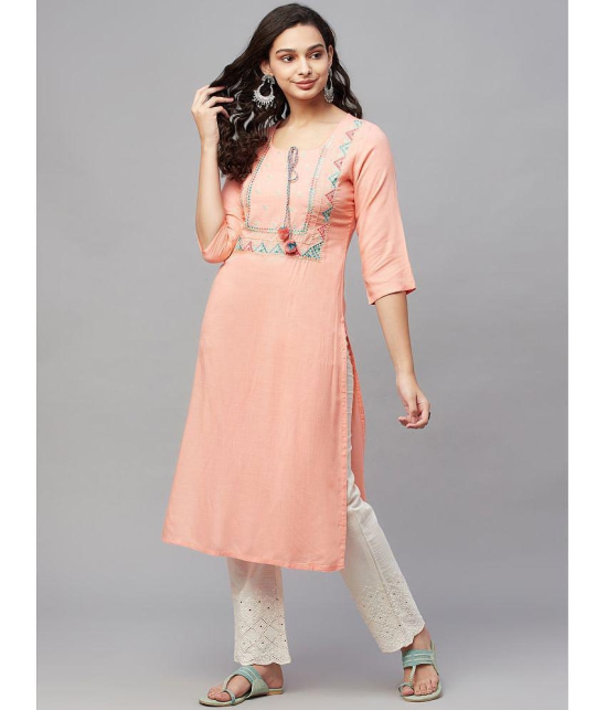 AMIRAS INDIAN ETHNICWEAR - Peach Rayon Womens Straight Kurti ( Pack of 1 ) - None