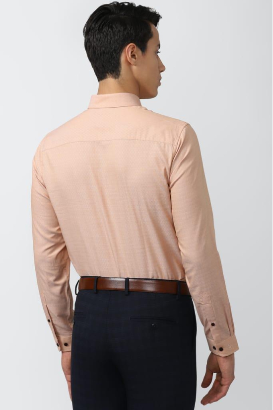 Men Peach Slim Fit Formal Full Sleeves Formal Shirt