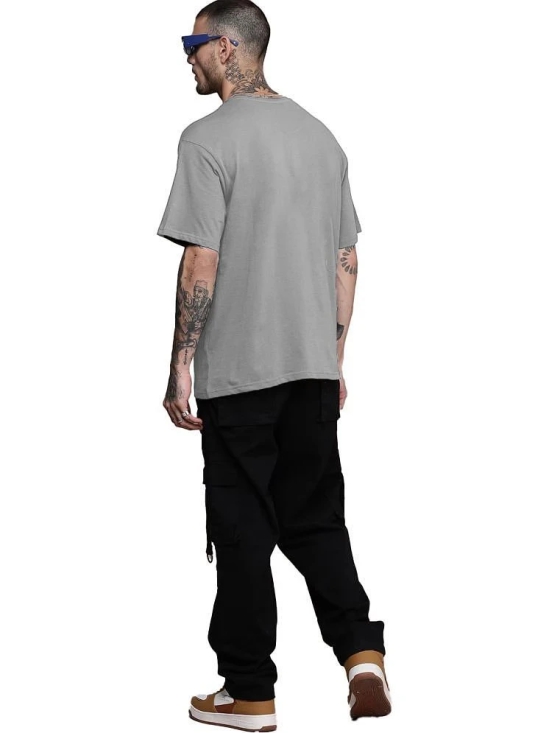 Leotude Cotton Blend Oversized Fit Solid Half Sleeves Mens Round T-Shirt - Grey ( Pack of 1 ) - None