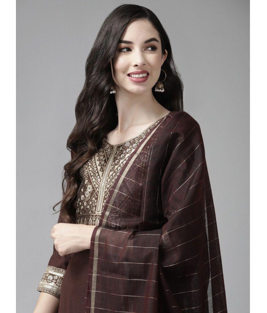 Estela - Brown Straight Cotton Women's Stitched Salwar Suit ( Pack of 1 ) - None