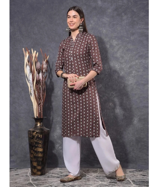 Mamoose Cotton Blend Self Design Straight Womens Kurti - Brown ( Pack of 1 ) - None